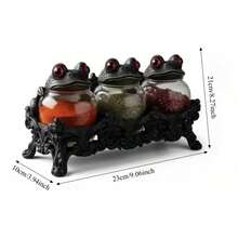 3pcs-1set, Witch Frog Apothecary Spice Jar With Gothic Style Base Handmade Vintage Classic Apothecary Jar With Frog Lid Kitchen Gothic Style Food Storage Container Unique Home Decoration For Spices, Herbs, Salts - Màu xanh lá cây đậm - Xem 6