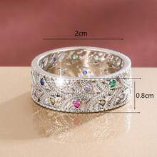 1pc Hollow Leaf Shaped Design Cubic Zirconia Inlaid Women Fashion Ring - Multicolor - View 11