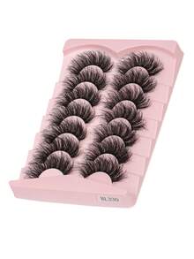 7对装全套假睫毛，俄式假睫毛，D卷翘仿貂毛，猫眼妆假睫毛，自然浓密假睫毛，丰盈睫毛嫁接，旅行必备化妆工具假睫毛，睫毛，假睫毛 - 黑色 - 查看 2