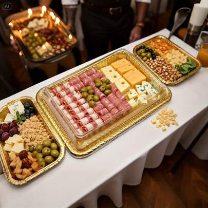 10pcs Gold Rectangular Food Containers With Transparent Lids, 4 Size Options, Suitable For Appetizers, Sushi, Pastries And Takeout, Camping Supplies, Party Supplies, Friend Gatherings, Family Dinners