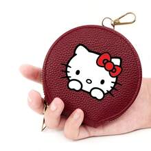 Sanrio Hello Kitty Round Zipper Pouch - PU Leather Multifunctional Small Hanging Bag, Can Hold Cards, Keys, Coins, Cables - A - View 11