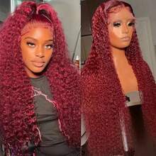 13x6 99j Burgundy Lace Front Wigs Human Hair 250 Density Deep Wave Lace Front Wigs Human Hair Pre Plucked Red Wine Curly Human Hair Wig 13x4 HD Frontal Glueless Colored Wet And Wavy Loose Water Wave For Women - S99J - 查看 10