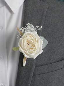 1/2 bó hoa cài áo và vòng tay hoa hồng & hoa baby's breath thanh lịch, thích hợp cho chú rể, cô dâu, phù rể, phù dâu, đám cưới, lễ đính hôn, tiệc chiêu đãi, kỷ niệm, tiệc tùng. - trắng - Xem 7