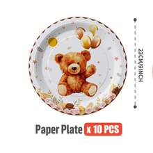 25pcs Teddy Bear Themed Disposable Tableware Set, Including Plates, Napkins, Cups, Suitable For Birthday, Wedding, Party, Family Picnic - Multicolor - View 7