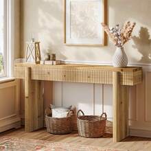 LITTLE TREE Solid Wood Entryway Table, 55-Inch Rustic Console Table Behind The Couch, Rectangular Farmhouse Console For Living Room, Entrance, Hallway, Natural Brown - Nâu nhạt - Xem 3