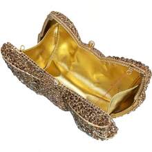 Luxury Women Pink Bowknot Clutch Bags Stone Evening Bags Bridal Rhinestone Handbags Wedding Clutches Bags Dinner Minaudiere Purse - 金色 - 查看 6