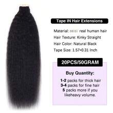 Kinky Straight Tape In Hair Extensions Human Hair Natural Black Hair Extensions Real Human Hair Tape 20pcs - Natural Black - View 4