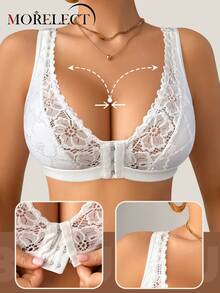 Morelect 1 chiếc áo ngực không gọng dành cho nữ, kiểu cài trước, chất liệu ren gợi cảm, nâng đỡ và tạo dáng. - trắng - Xem 4
