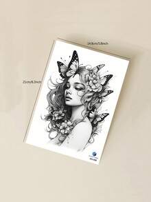 STARTTOOS Black Floral Arm Sleeve Temporary Tattoo - Y2K Girl Rose Peony Butterfly Tiger Head Pattern, Suitable For Arms, Thighs, Chest, Waist, Back, Shoulders, Neck, Collarbones, Waterproof & Realistic, DIY For Carnival, Valentine's Day, Party Gifts - Black - View 10
