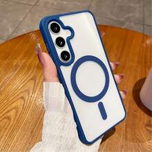 Compatible With Samsung Galaxy A56, A36, A26, A16, S25FE, A17 Phone Cases, Strong Magnetic Adsorption Ultra-Thin Anti-Fall Protective Case, S25 Ultra, S24 Ultra Transparent Hard Back Cover - Dark Blue - View 3