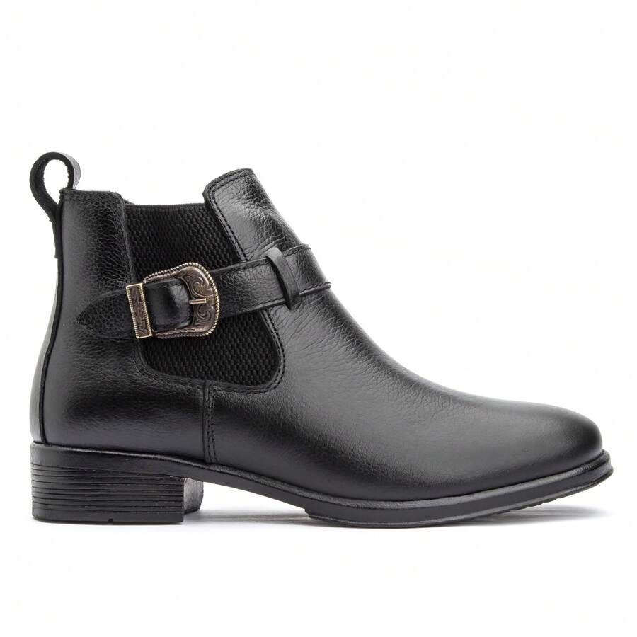 Estilo a Pé Women's Short Boot, Soft Leather, Comfortable, Business, Buckle, Office, Holiday - Black - View 1
