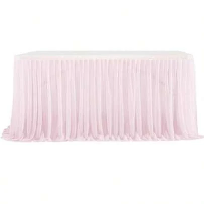 CREATCABIN Pink Table Skirt 6FT Table Skirt Tulle Desk Skirts Birthday Wed Dding Table Decoration Party Dessert Table Cover Tablecloth With Adhesive Tape For Princess Birthday Party Decorations Home