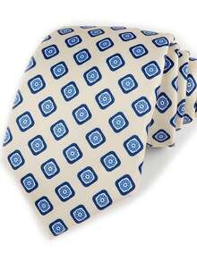 Exclusive Design Luxury Men's Digital Print Tie - Navy Blue With White And Beige Geometric Pattern, Super Fine Fiber, Woven Texture, Suitable For Thanksgiving, Father's Day And Campus Events - Multicolor - View 16