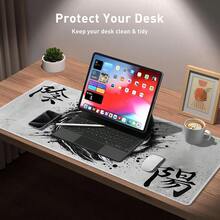 1 Stück Ewiger Fluss - Yin Yang Koi Schreibtischunterlage, coole moderne japanische Tuschmalerei Mauspad, großes Gaming Mauspad, Zen minimalistischer Büro-Dekor Gaming Büro Computer Schreibtischunterlage mit rutschfester Basis und umsäumten Kanten, geeignet für Gaming und Büro - Verschiedenfarbig - Übersicht 2