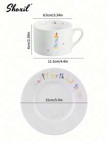 shoxil 1Pc Ceramic Cup & Saucer Set, Birthday Candle Design Coffee Cup & Tea Cup, Suitable As A Birthday Gift, For Birthday Gifting, Party Gatherings And Afternoon Tea - Multicolor - View 12