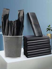 100pcs/50pcs/5pcs Thick & Large Black Garbage Bags, Kitchen Trash Bags, Vegetable Bags, Suitable For Paper, Plastic, Bottles, Newspapers, Lawn, With Handle T-Shirt Bags, Bulk Plastic Bags - Multicolor - View 10