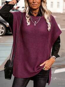 Áo chui đầu tay ngắn dáng rộng cỡ lớn cho nữ, thích hợp mặc hàng ngày, hẹn hò và đi làm - Màu tím Violet - Xem 5