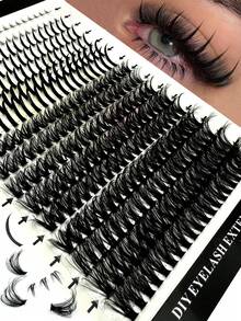 16 Rows Lash Clusters With Spikes & Bottom Lashes Fluffy Volume 320 Pcs Manga Natural Spiky Cluster False Eyelashes Fairy Cluster Lashes Wispy Manga Lash C/D Curl Individual 60D Anime Mink Lashes Extensions Full Pack DIY At Home - màu đen - Xem 1