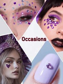 2pcs Purple Face Glitter Rhinestone Stickers, Suitable For Rave Parties, Makeup, Crystal Decoration, Y2K Style, Music Festival DIY Eye & Face Gems, Valentine's Day GiftValentine's Day Gift For Her KM91 - 紫色 - 查看 1