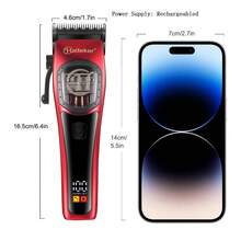 Hatteker 1个高速理发器，磁悬浮马达，专业理发，液晶显示屏，可充电底座 - 紅色 - 查看 2