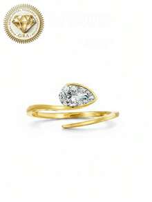 1pc Women's Engagement Ring, Silver Halo Pear Cut Open Ring, 2g S925 Sterling Silver, 1 Carat Moissanite, Bohemian, Cute, Engagement, Proposal, Wedding Anniversary, Valentine's Day Gift, Comes With Moissanite Certificate And Elegant Gift Box - Gold - View 9