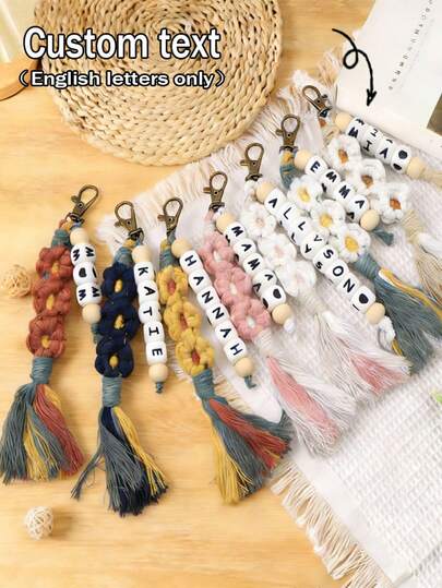1pc Handmade Floral Bag Charm, Customized Letter Beaded Keychain, Tassel Bag Accessory Pendant, Valentine's Day Gift