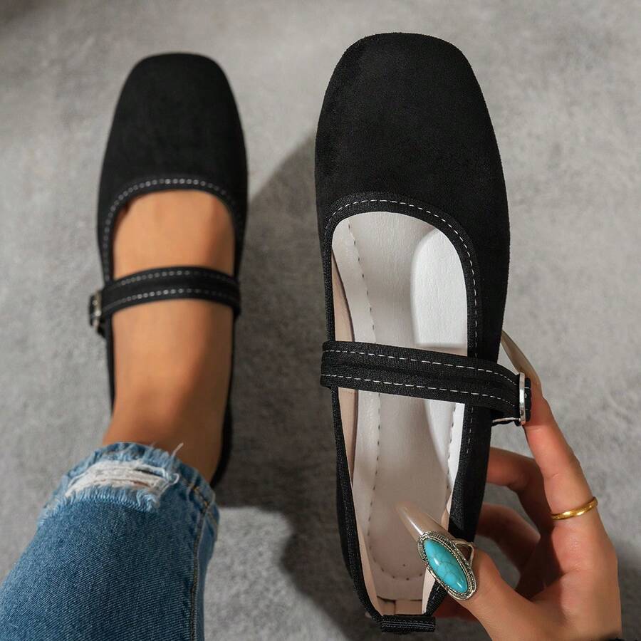 Women's Retro Square-Toed Mary Jane Shoes, Low Heel Single Strap Flats, Artistic Commuting Versatile Women's Shoes - màu nâu cà phê - Xem 1