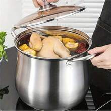 Panci Sup Besar Stainless Steel dengan Tutup - Cocok untuk Kompor Gas, Bagus untuk Merebus Sup, Masakan Rebusan, Penting untuk Dapur | Panci Stainless Steel | Peralatan Masak - panci sup - View 4