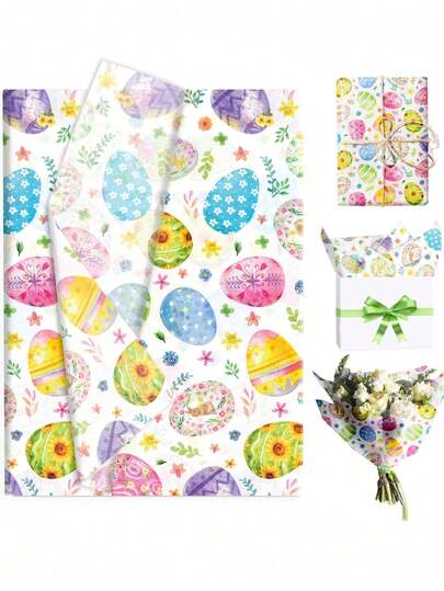 20张复活节彩蛋图案装饰纸，尺寸19.7x13.8英寸，适用于礼品包装、服装包装、瓶子包装、礼品盒填充、易碎物品保护、复活节装饰、生日装饰、复活节彩蛋寻宝派对用品、复活节装饰、复活节彩蛋装饰和复活节礼物。