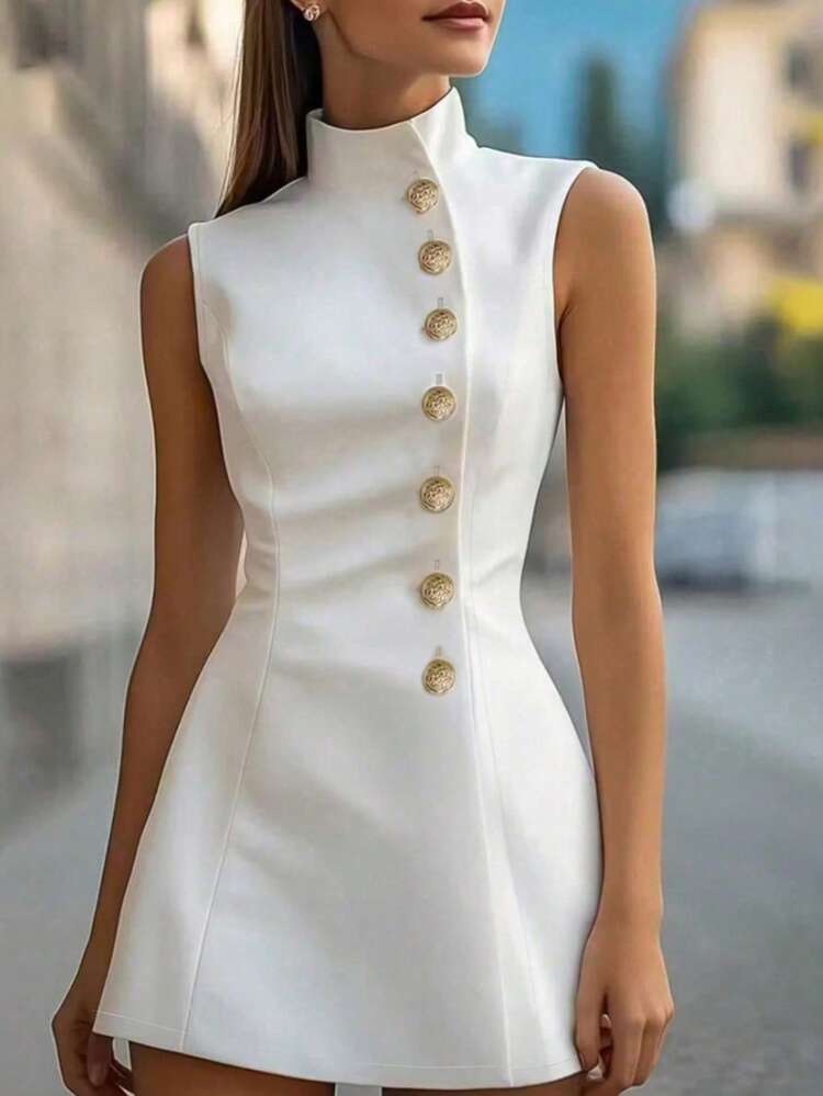 Nuevo vestido de punto sin mangas para mujer de verano, casual, cómodo y elegante, adecuado para la oficina y el uso diario en color blanco - Blanco - Añade 1