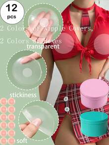 12 Pcs Women's Reusable Nipple Covers – Invisible Silicone Pasties, With/Without Travel Case, Perfect For Backless & Strapless Outfits - Multicolor - View 2