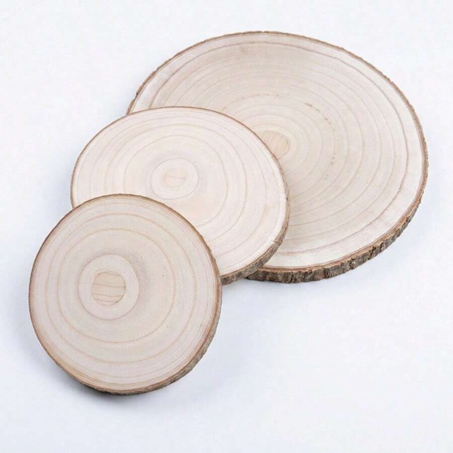 Rustic Natural Wood Slices With Bark, Round Wooden Disc Set For Table Decoration, 2PC / 4PC, Multiple Sizes - A - View 1