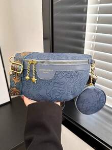 Fashionable Women Waist Bag/Chest Bag With Floral Pattern - Blue - View 5