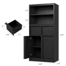 Armario de Almacenamiento Alto Independiente de 51", con 2 Cajones, 2 Estantes Abiertos y Puertas, Mueble Organizador para Casa, Sala, Cocina, Entrada y Oficina - Negro - Ver 2