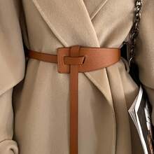 Wide Belt For Women, Decorative Suit Dress Waist Belt, Vintage Style Wide Belt For Women - Brown, With Adjustable Buckle, Perfect For Autumn And Winter Outfits, Suitable For Casual And Formal Occasions, Non-Textile Material, Casual Belt| Vintage Style Belt| Adjustable Buckle Belt - 駱駝 - 查看 7