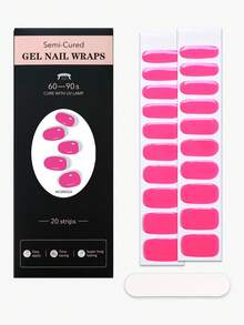 20pcs Solid Colour Semi Cured Gel Nail Strips, Pink UV Gel Nail Stickers, Salon Quality, UV Lamp Required, Suitable For Ladies Home DIY Nail Art Supplies. Nails - Pink - View 6
