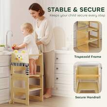 AIYAPLAY Toddler Step Stool With Chalkboard For Kitchen Counter, Natural - Yellow - View 4