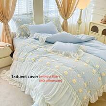 1件蕾丝被套（仅被套，不含填充物和枕套），公主风床上用品，可机洗，四角系带，适用于卧室、家居、酒店 - 綺夢-淺藍 - 查看 6