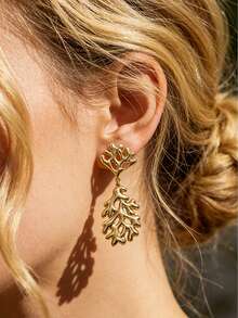 Mazuer 一对18K镀金不锈钢夏威夷风情珊瑚水滴耳环，女士珠宝配饰，适合夏威夷度假佩戴 - 金黃色 - 查看 7