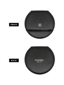 CHANEL Adjustable Makeup Mirror, Black Round Mirror With Leather Tilting Stand And Leather Protective Case - Black - View 7