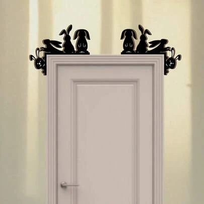 2 piezas Diseño de madera hueca con 4 conejos en blanco y negro para decoración reutilizable de puerta, pared, ventana y porche para Pascua