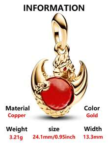 1pc Exquisite Powerful Golden Dragon Playing Faux Pearl Pendant, Creative Versatile Copper DIY Bracelet Necklace Gift - Multicolor - View 5