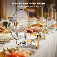 5QT 4 Packs Chafing Dish Buffet Set Gold Accent,  Round 316 Stainless Steel Buffet Warmer Chafers And Warmers Sets With Glass Lid & Lid Holder For Valentine's Day Gatherings Catering Events Parties Weddings Dinners - Nắp kính mạ vàng một phần với họa tiết hoa mai. - Xem 3