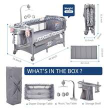 Cuna Colecho Portátil para Bebé Cuatro en Uno Pack and Play con Cambiador Ruedas Mesa de Juegos y Almacenaje - Gris Claro - Ver 4