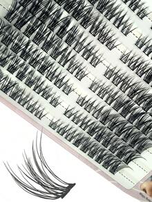162pcs Of C-Curl Diy Cluster Lashes Double-Ended Glue Included Cat Eye Lashes Eye End Extension Cross-Shaped Slender And Soft Looks Natural And Easy To Wear Suitable For Those Who Love Beauty - Black - View 3