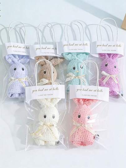 3件套柔软兔子造型毛巾套装，多种颜色可选，附赠礼品袋，适合婚礼、生日、洗礼、毕业典礼、复活节等场合赠送，可穿戴兔子造型毛巾礼盒套装