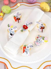 3/6 件刺绣兔子复活节餐巾环套装，适用于复活节餐桌装饰餐巾架 - 彩色 - 查看 3