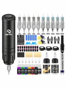 DQFART This Wireless Tattoo Gun Kit Features A 1500mAh Power Supply, Is Made Of Aluminum Alloy, And Is An All-In-One Tattoo Machine Set Suitable For Beginners And Artists. It Includes A Complete Tattoo Pen Kit With Tattoo Needles, Tattoo Ink, Tattoo Stencils, Tattoo Transfer Paper, Tattoo Transfer Paste, And Various Other Tattoo Supplies. - Multicolor - View 2