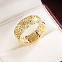 1pc Hollow Leaf Shaped Design Cubic Zirconia Inlaid Women Fashion Ring - Multicolor - View 8