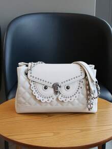 2026 New Fashion Luxury Women's Chain Bag, High-Quality Quilted Embroidered Rivet Shoulder Bag, Niche Design Heavy Metal Owl Shape Large Capacity Commuter Crossbody Bag - Multicolor - View 15